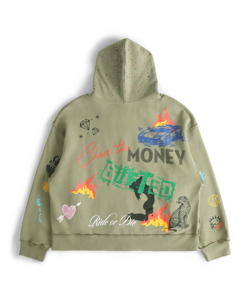 Chase Money Zip Up Hoodie - Olive Green