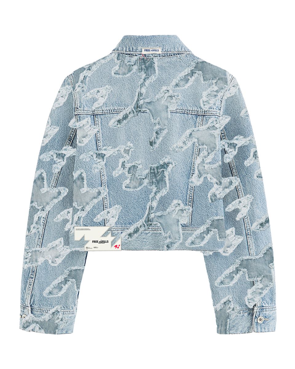 Checks Distressed Denim Jacket - Blue