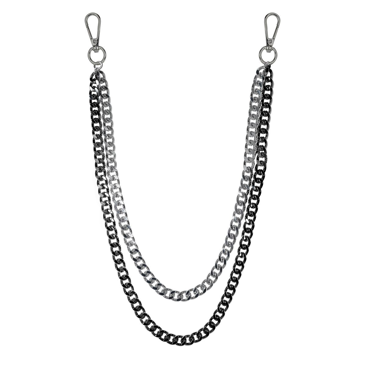 11mm Double-Chain Cuban Link Pant Chain (BKC-205) Silver & Black