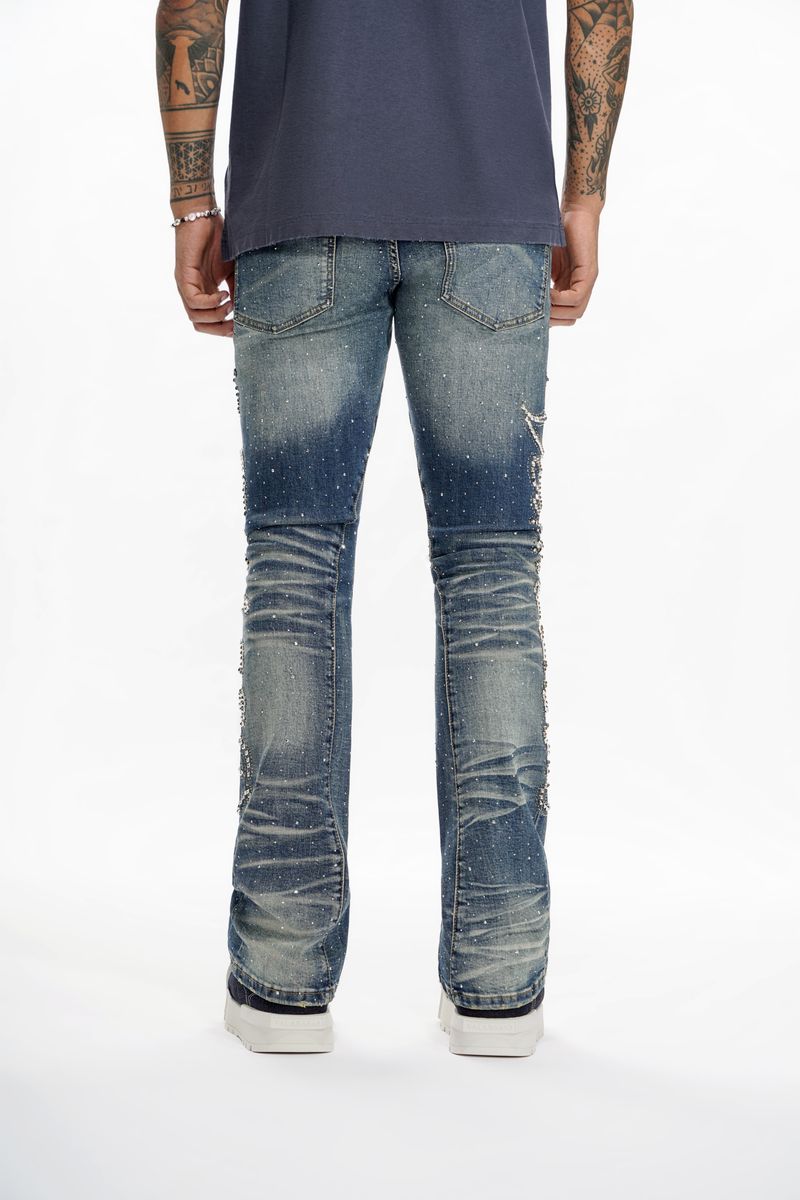 Lattice Stacked Jean - Dark Blue