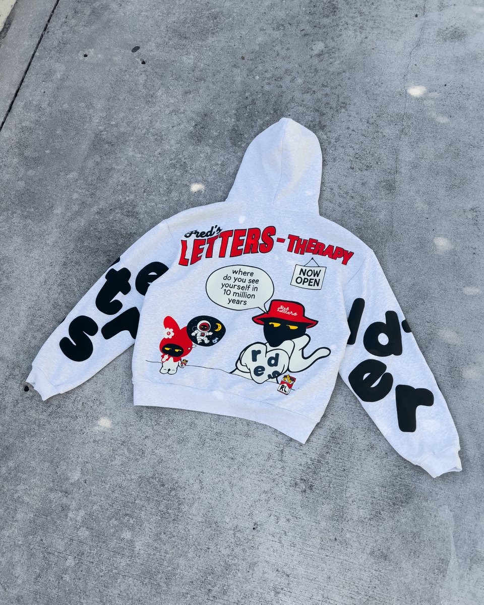 Therapy Scattered Hoodie - Grey / Red