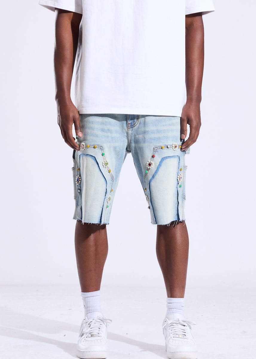Lotus Denim Shorts - Light Blue