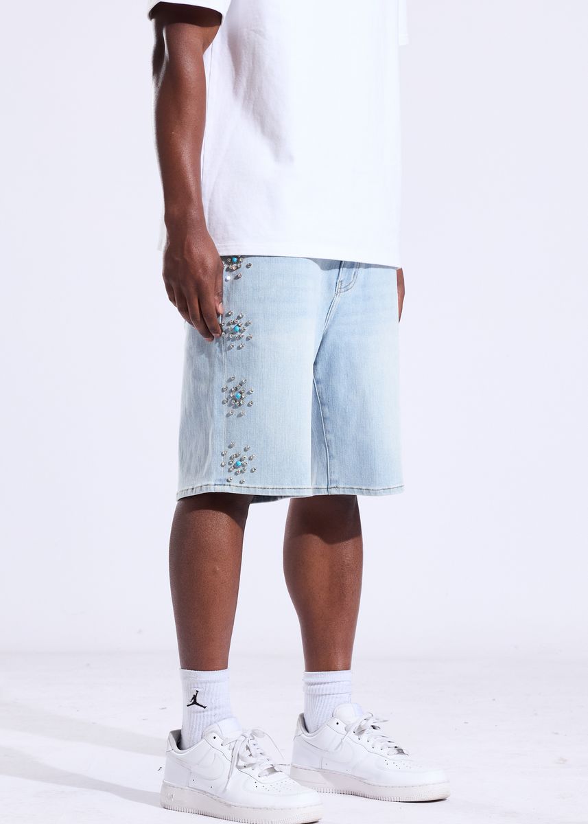 Diamond Denim Shorts - Blue