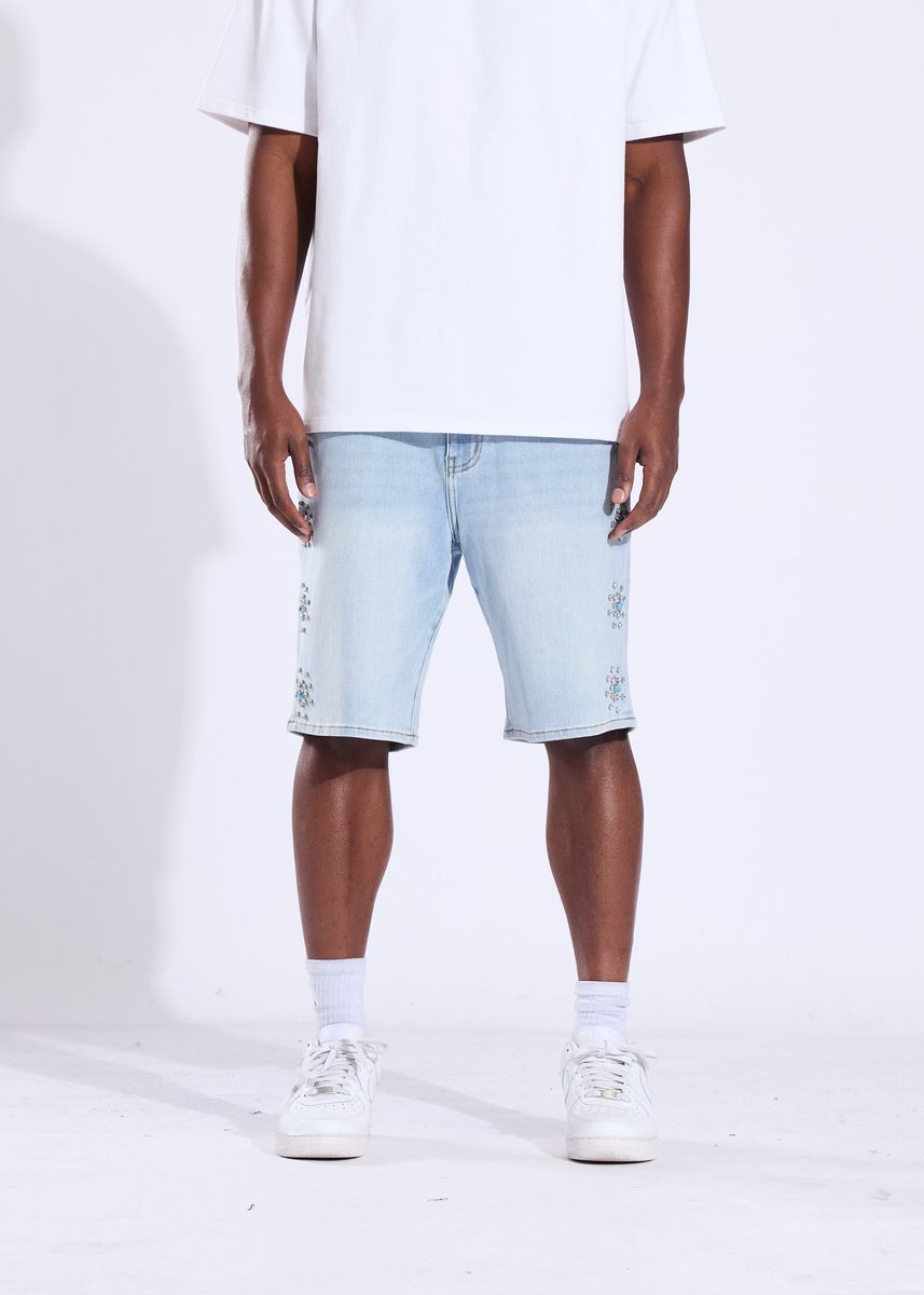Diamond Denim Shorts - Blue