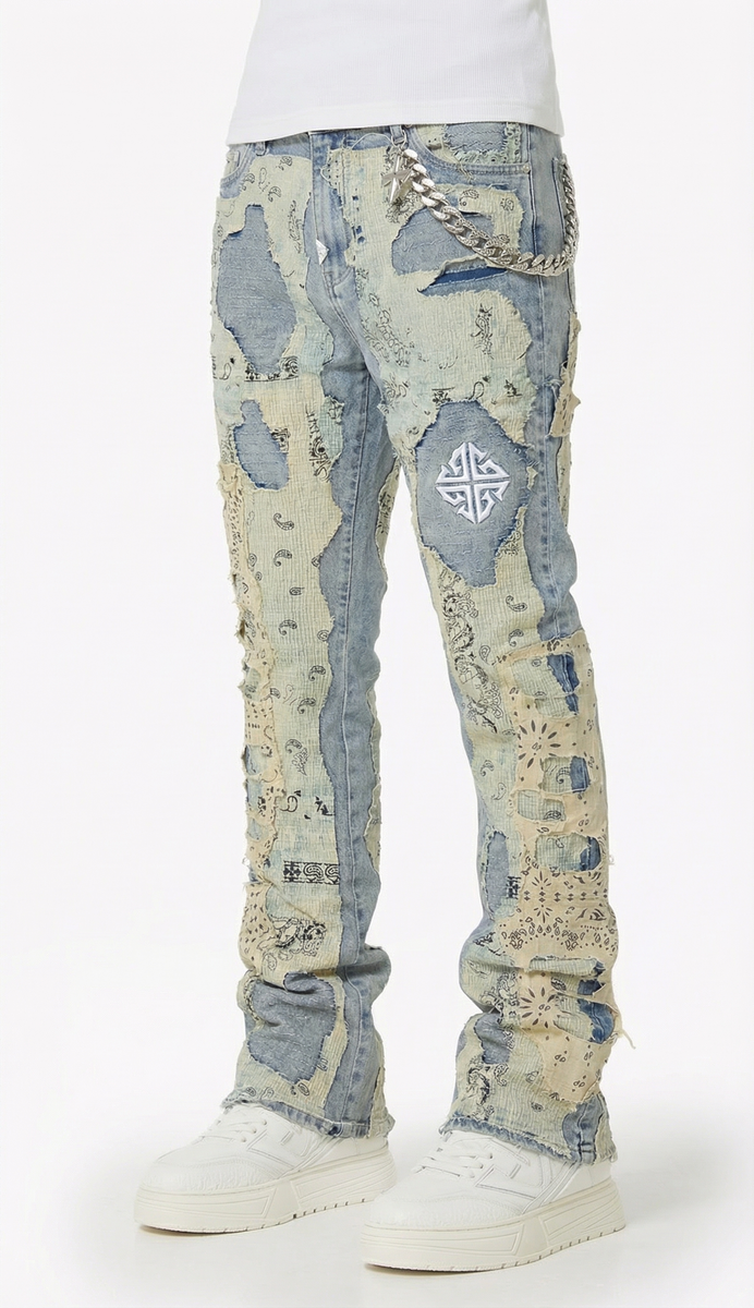 Distressed Denim - Vintage Paisley Blue