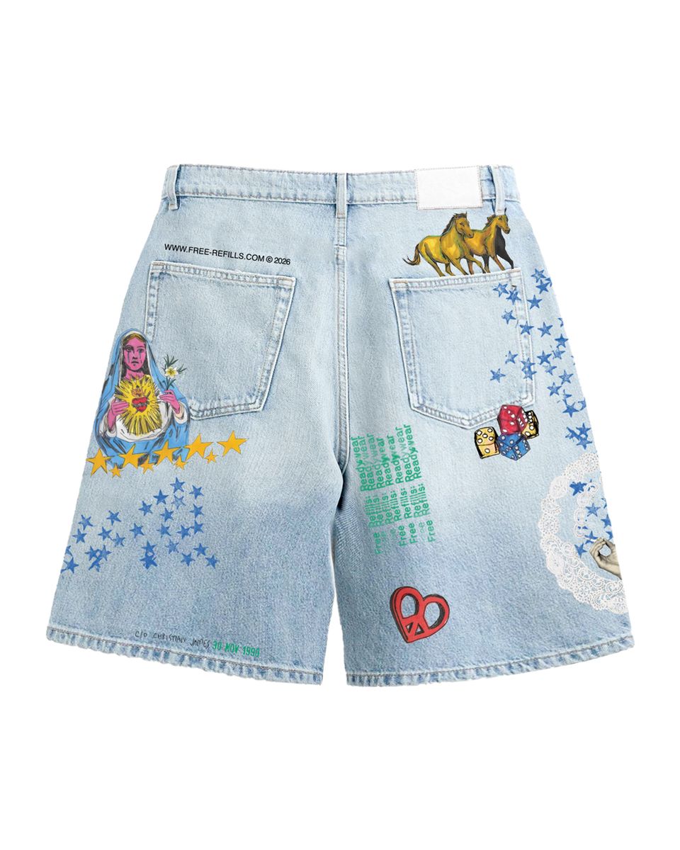 Collage Jean Shorts - Light Blue