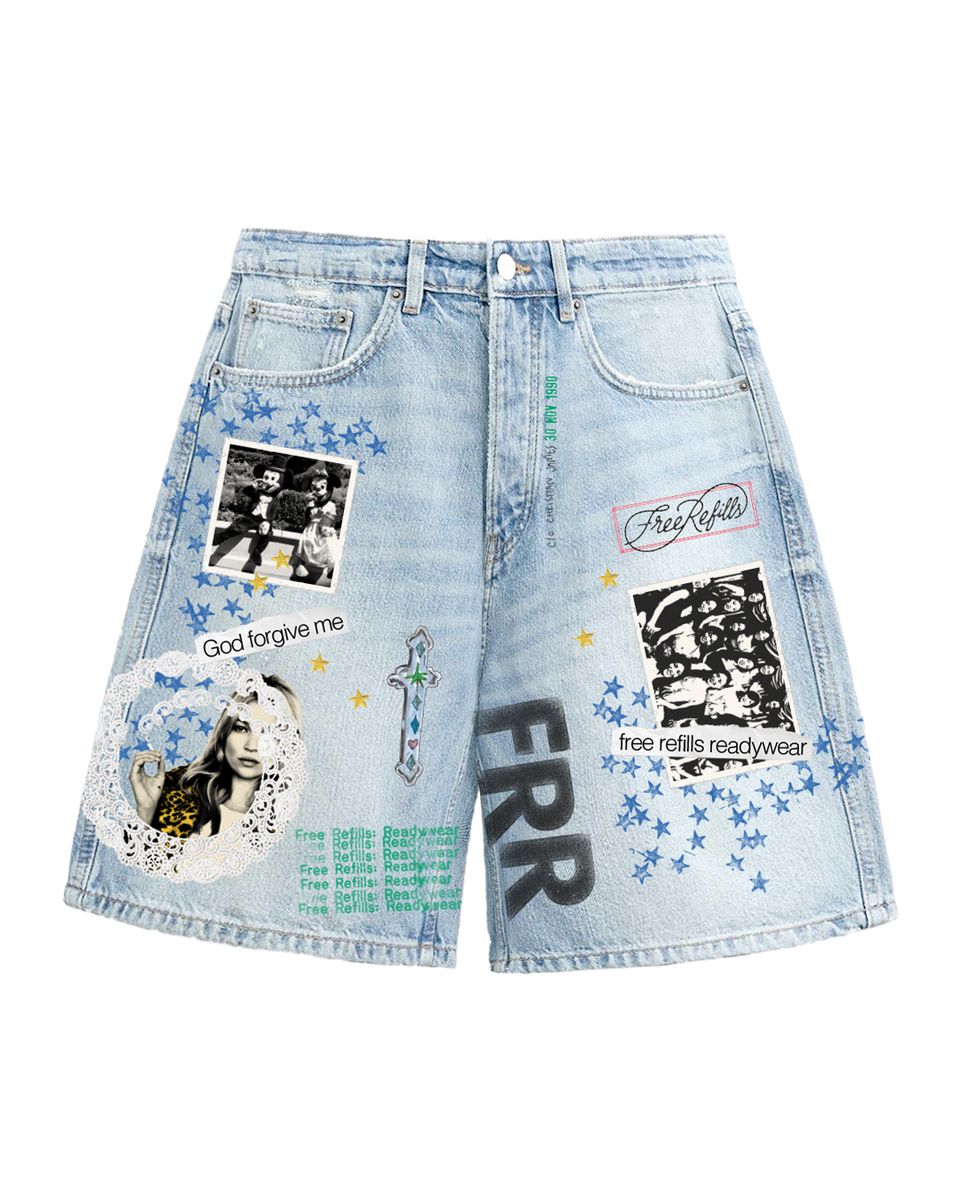Collage Jean Shorts - Light Blue