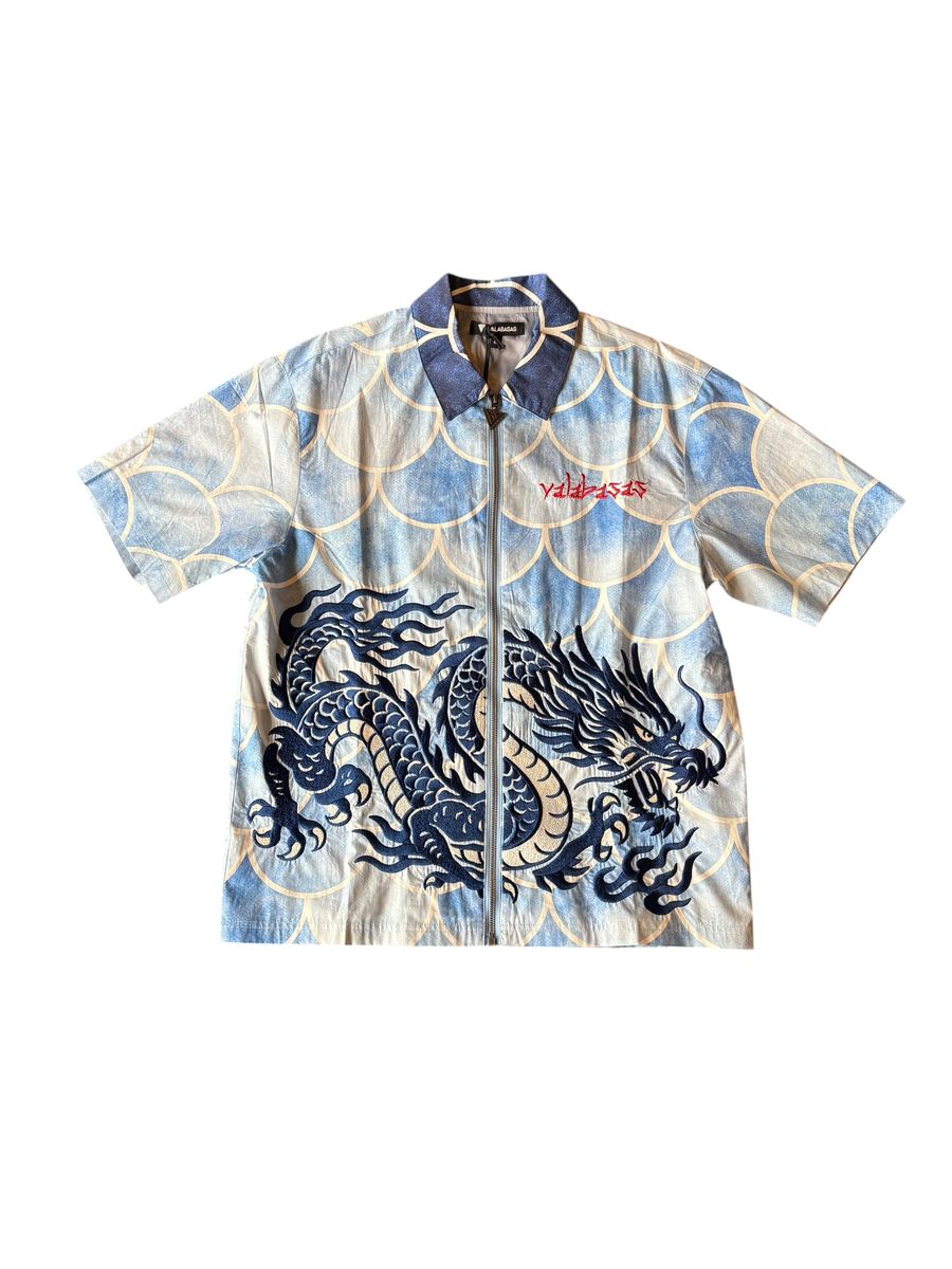 Ocean Scale Collar Zip Up Polo - Blue