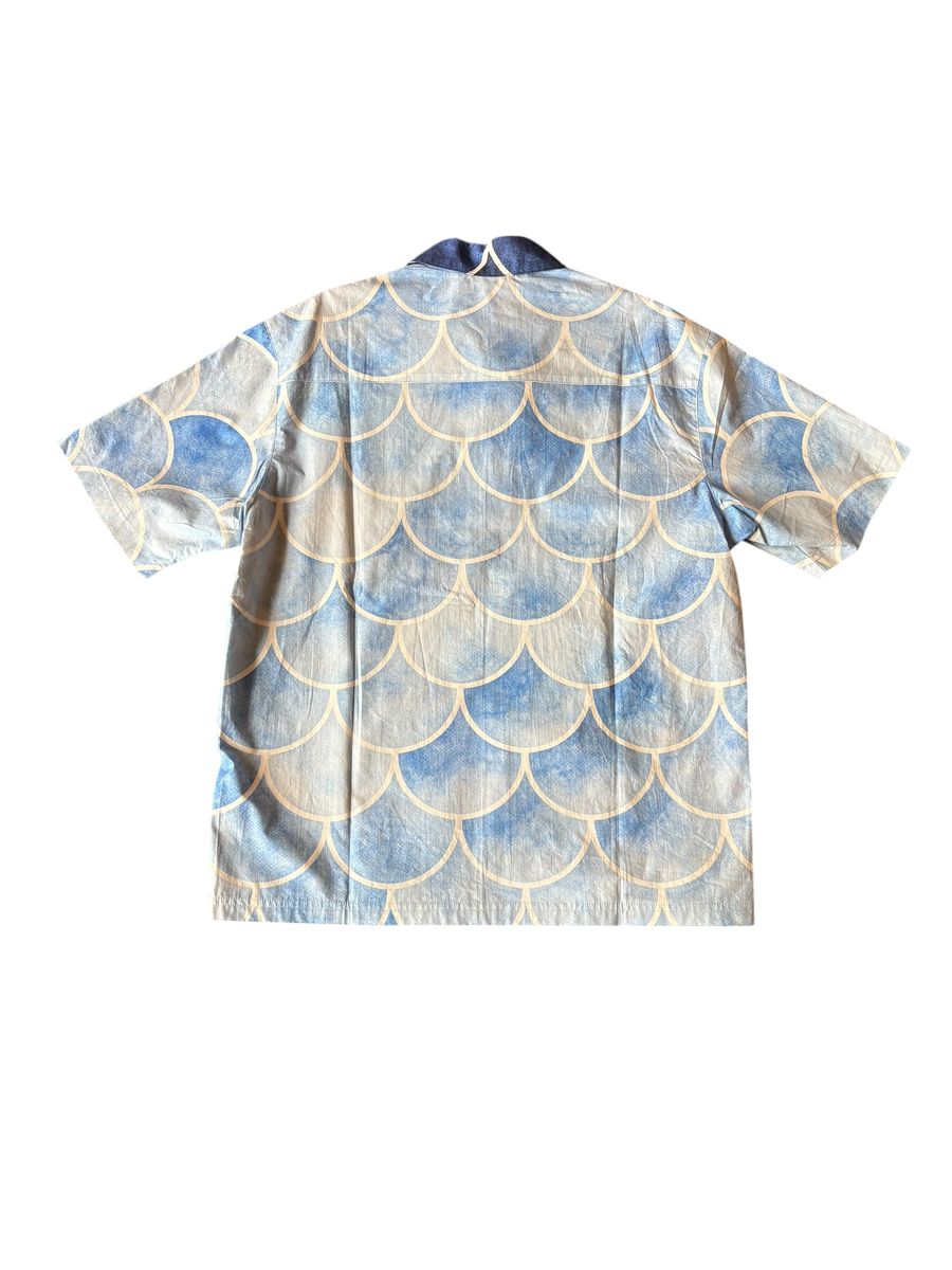 Ocean Scale Collar Zip Up Polo - Blue