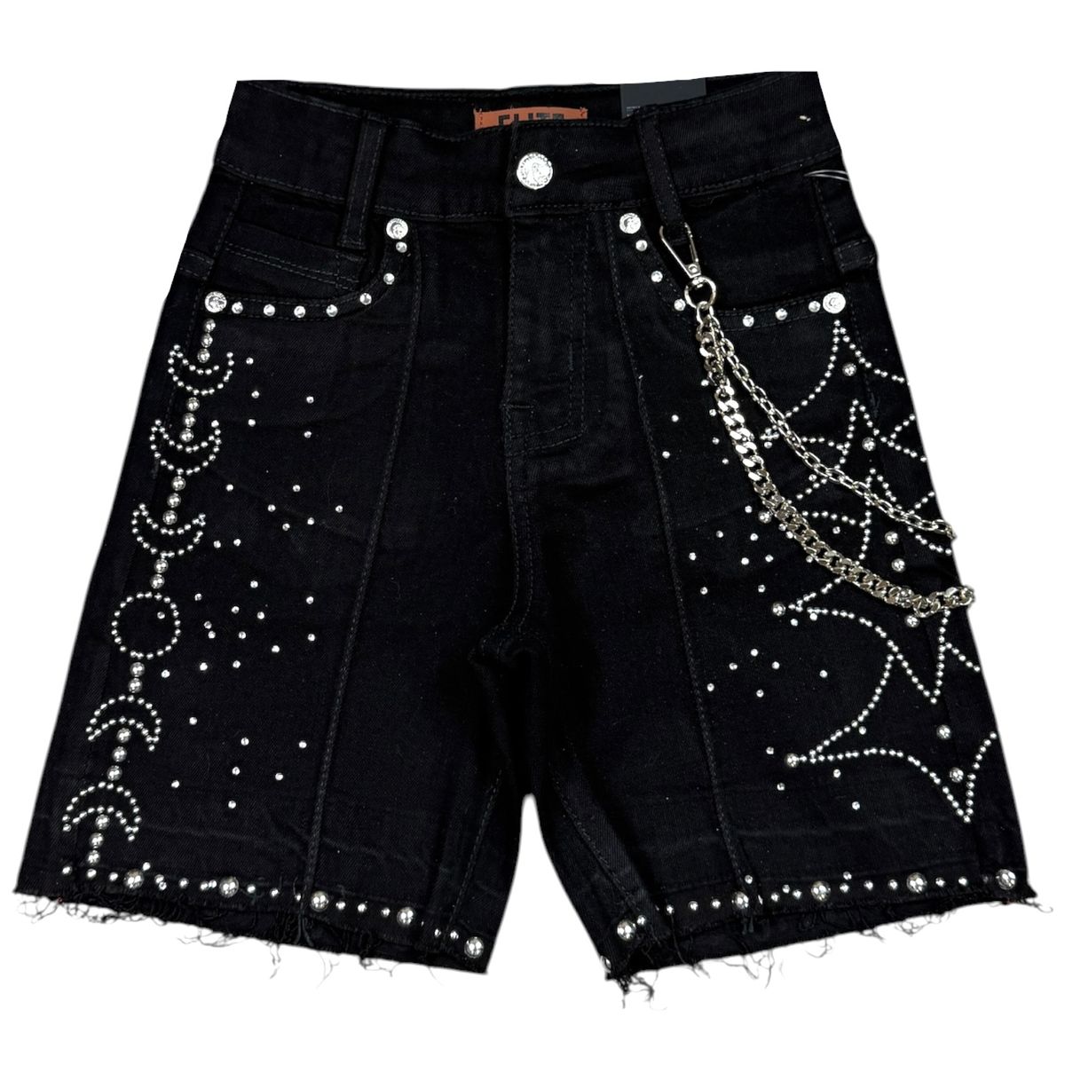 Moon Phase Embellished Denim Shorts Jet Black