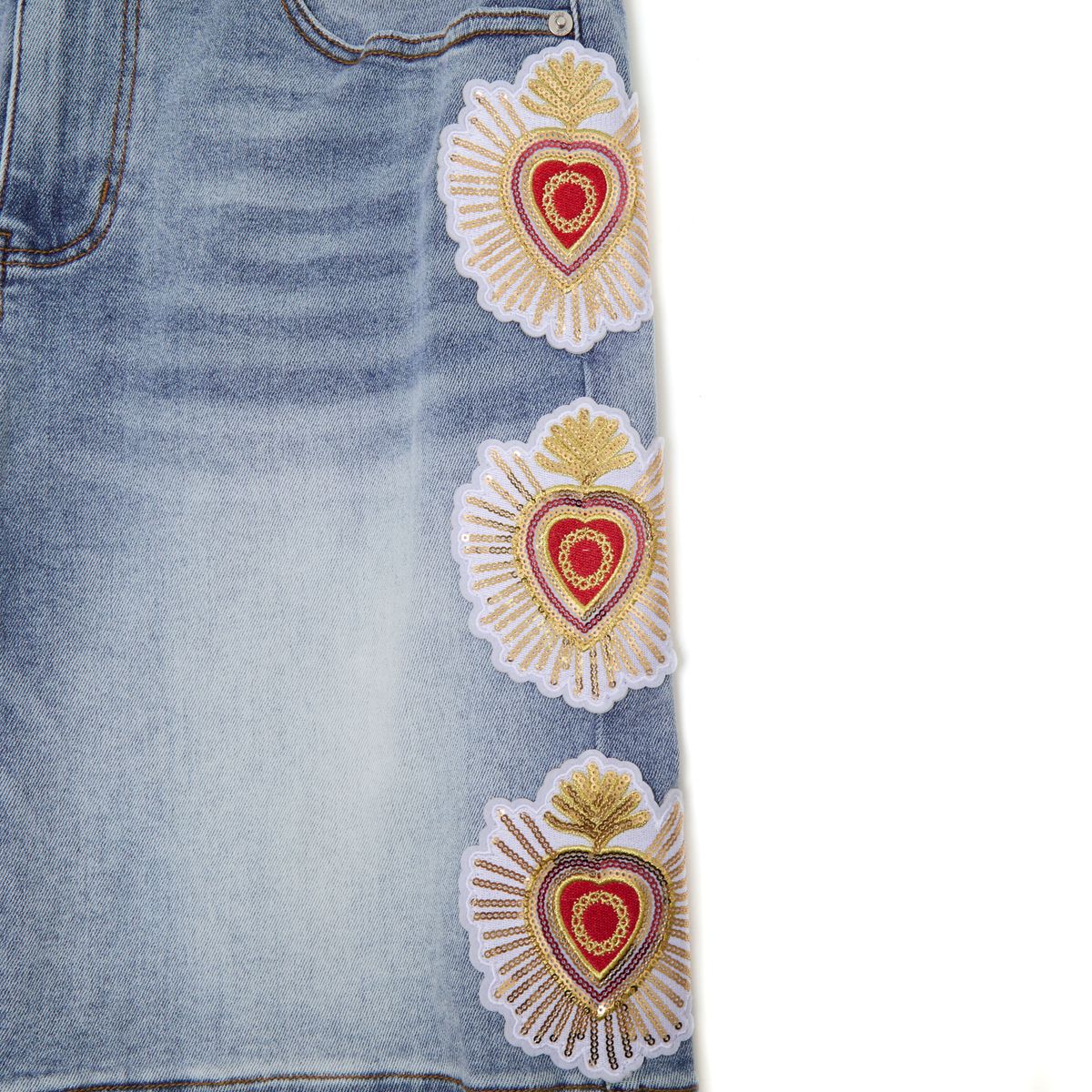 Sacred Hearts Denim Shorts- Blue