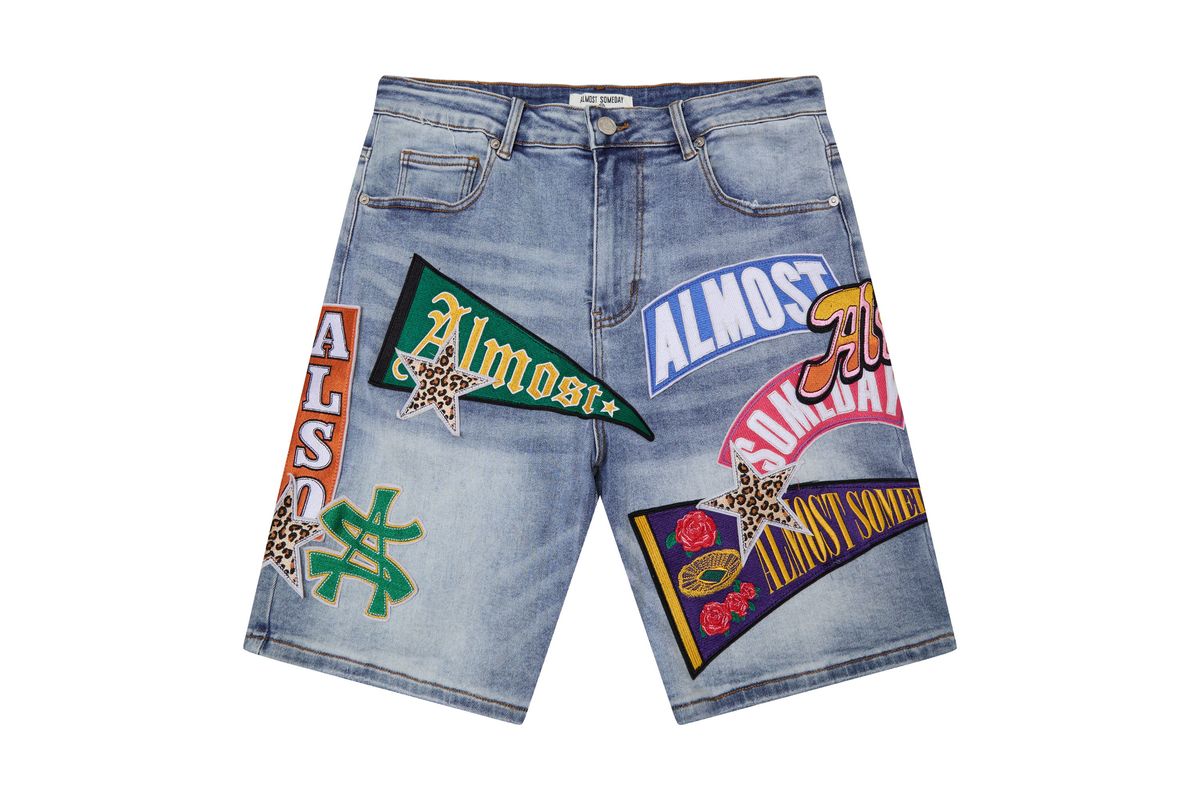 Pennant Denim Shorts - Blue