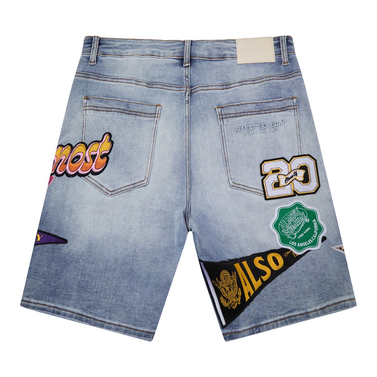 Pennant Denim Shorts - Blue