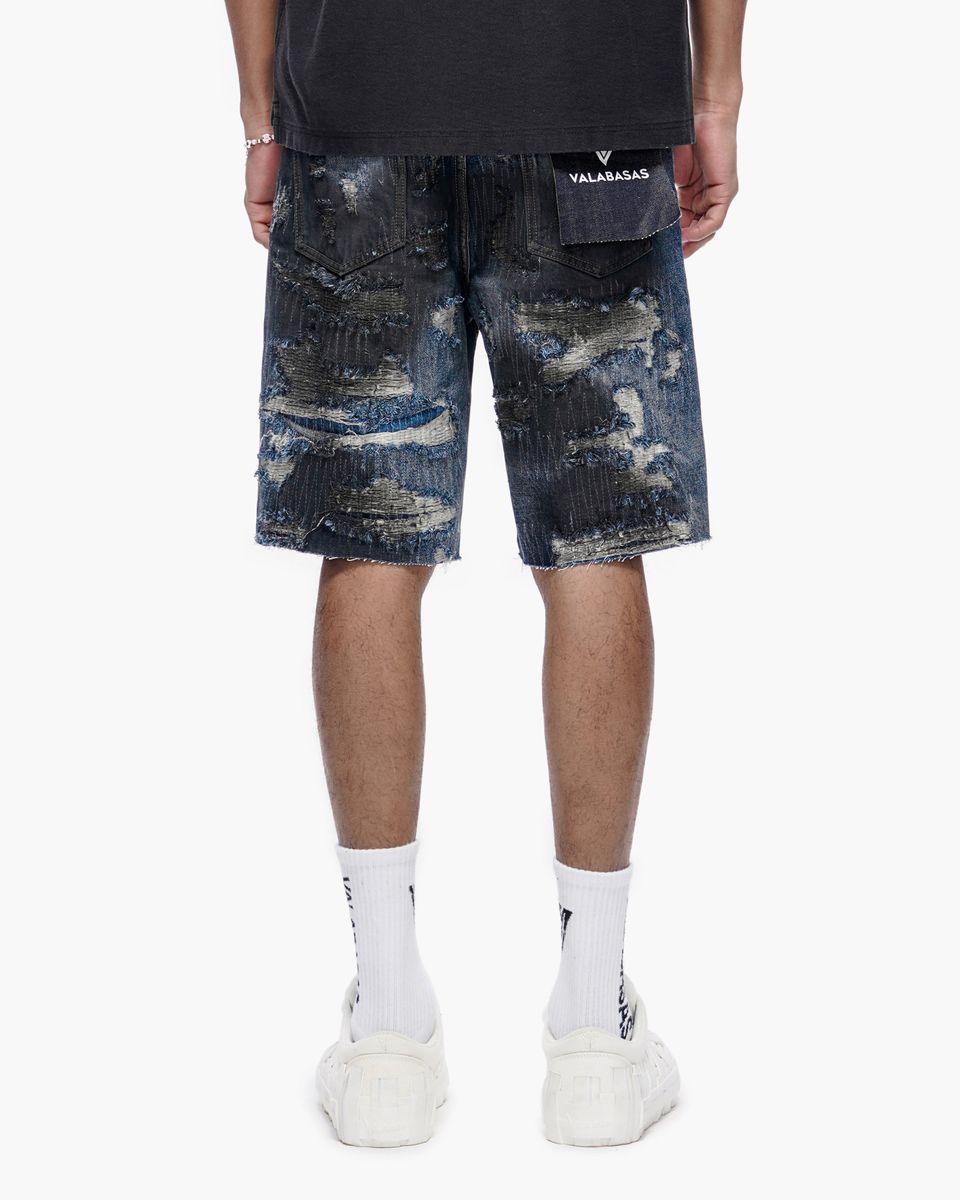 Incise Jean Shorts - Dark Blue