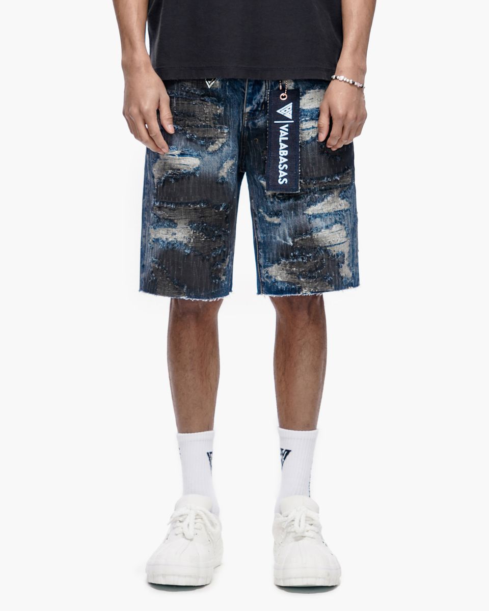 Incise Jean Shorts - Dark Blue