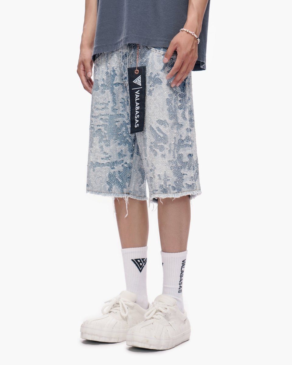 Vertigo Jean Shorts - Blue White