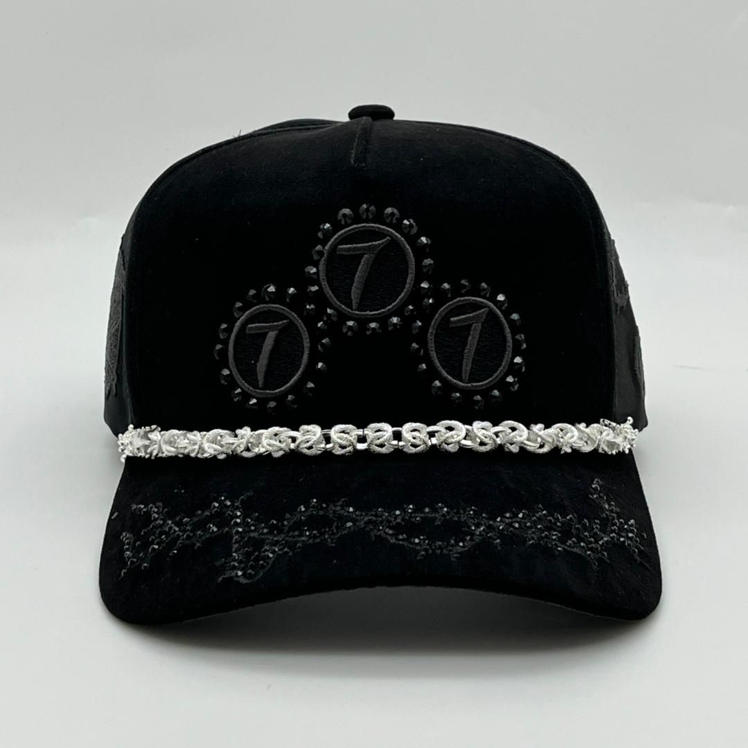 V6 Chain Diamond 777 Suede Trucker Hat - Black / Black