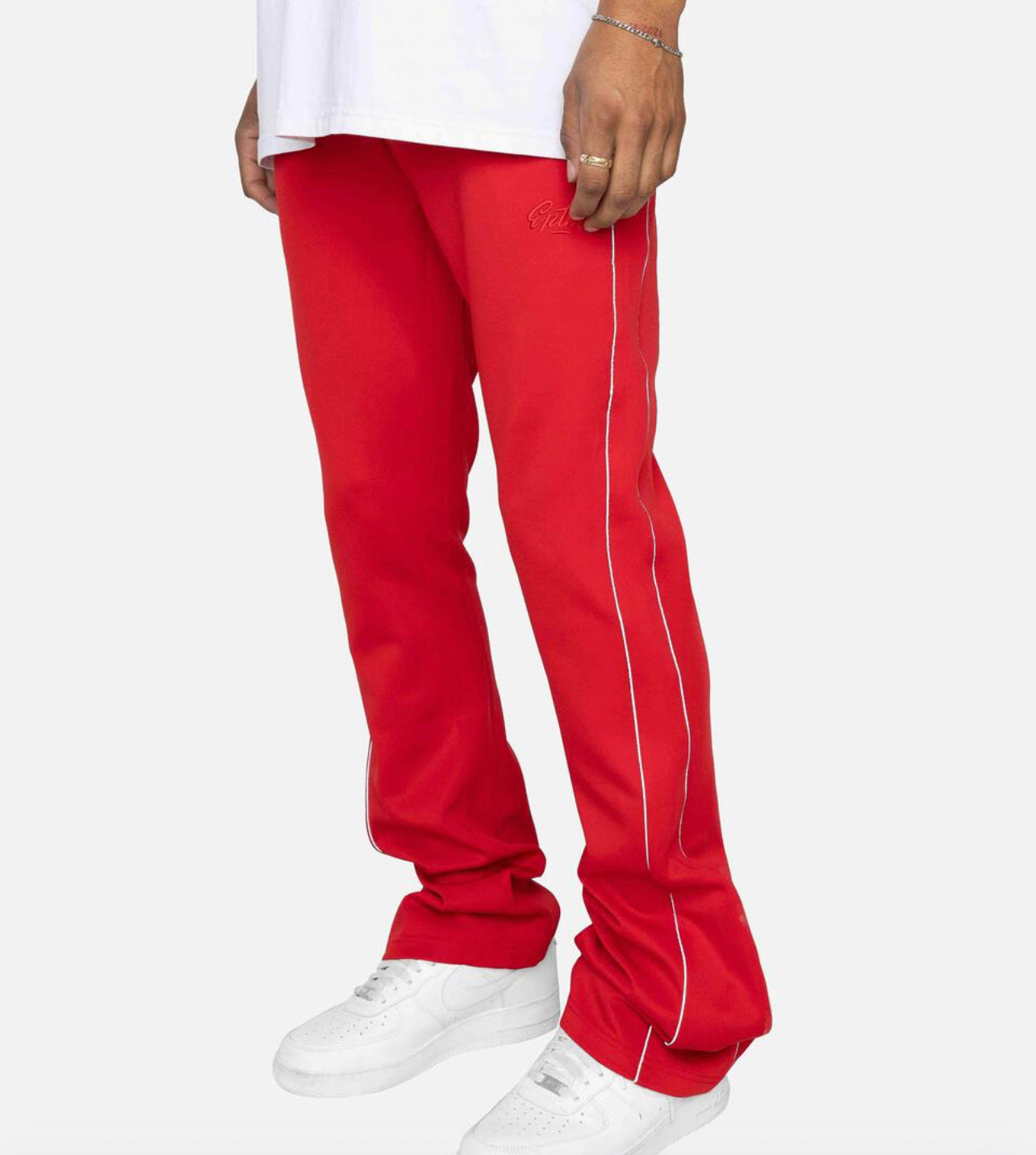 Piping flared track pants-Red