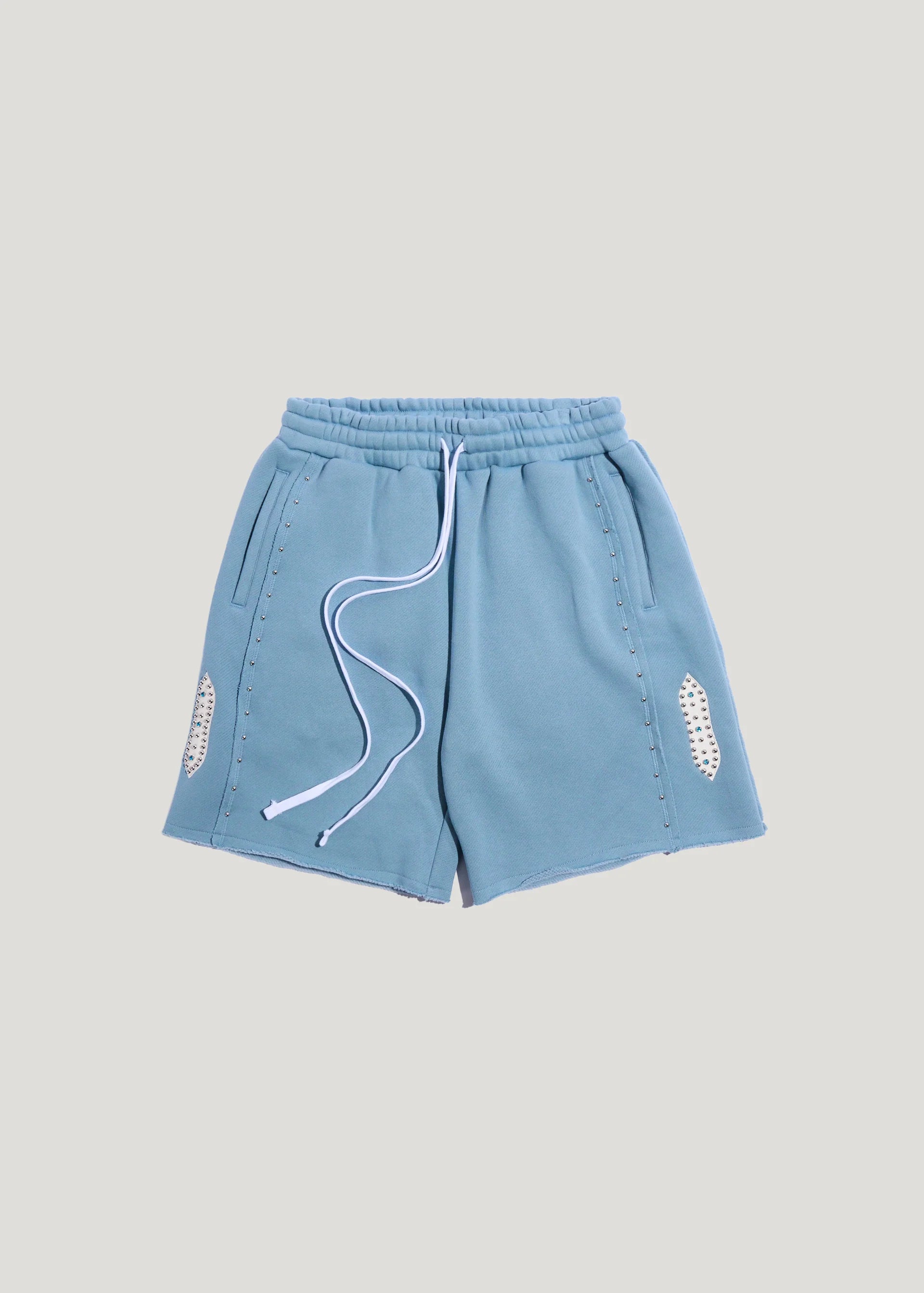 Studded Fleece Long Shorts - Slate Blue