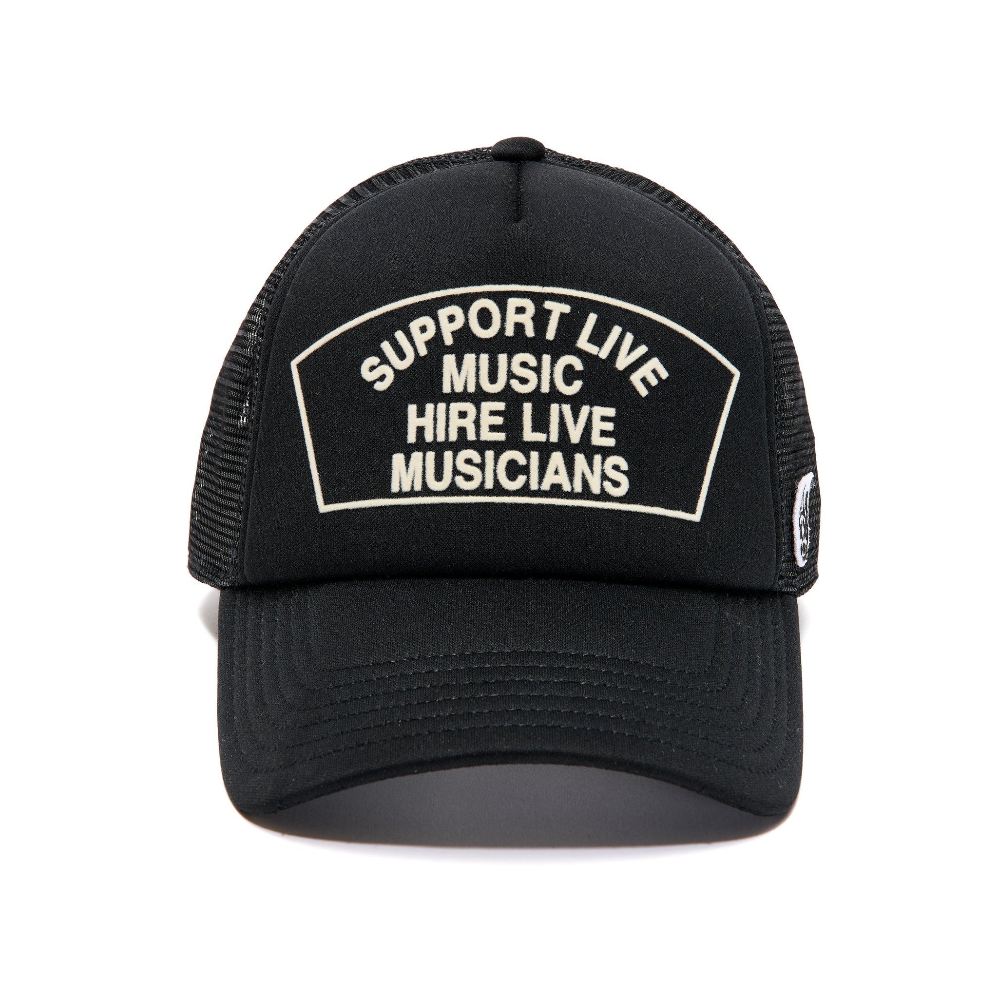 "SUPPORT LIVE MUSIC" MESH BACK TRUCKER HAT-BLACK