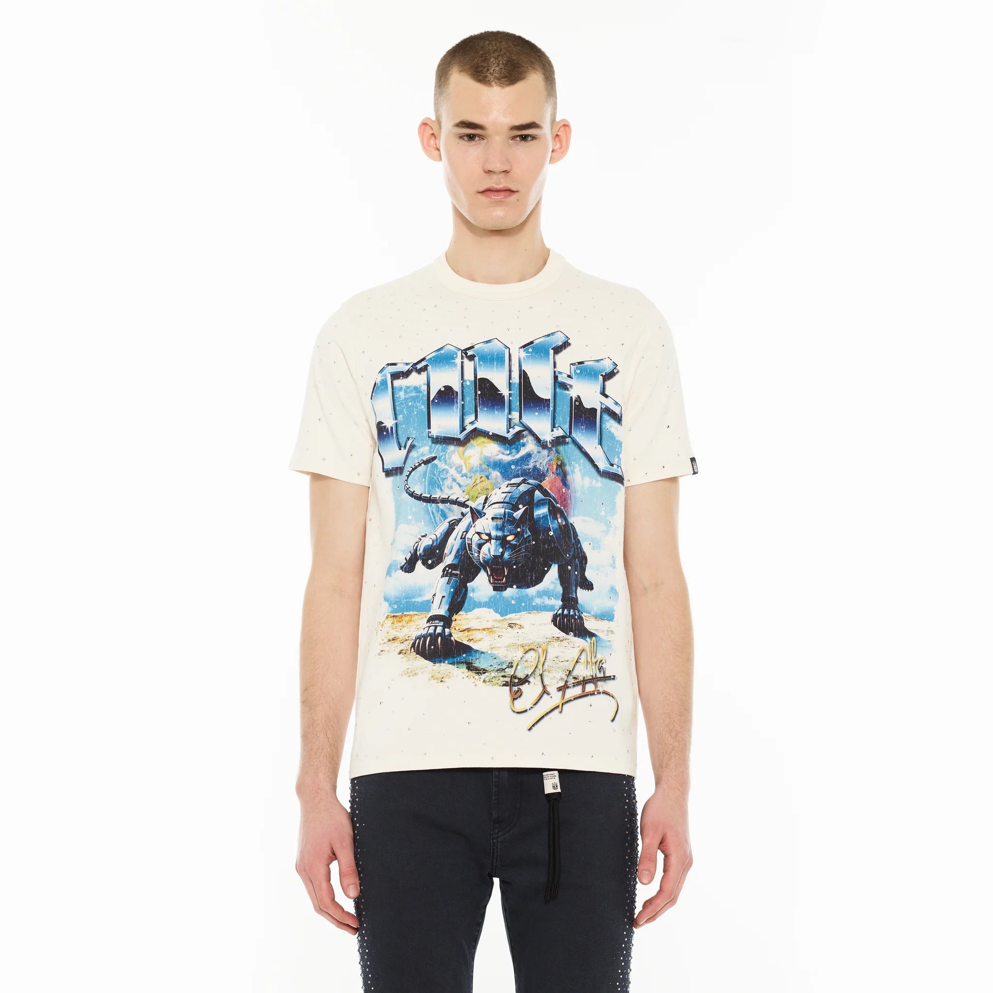 Cult x El Alfa Panther Short Sleeve Crew Neck T-Shirt - Winter White