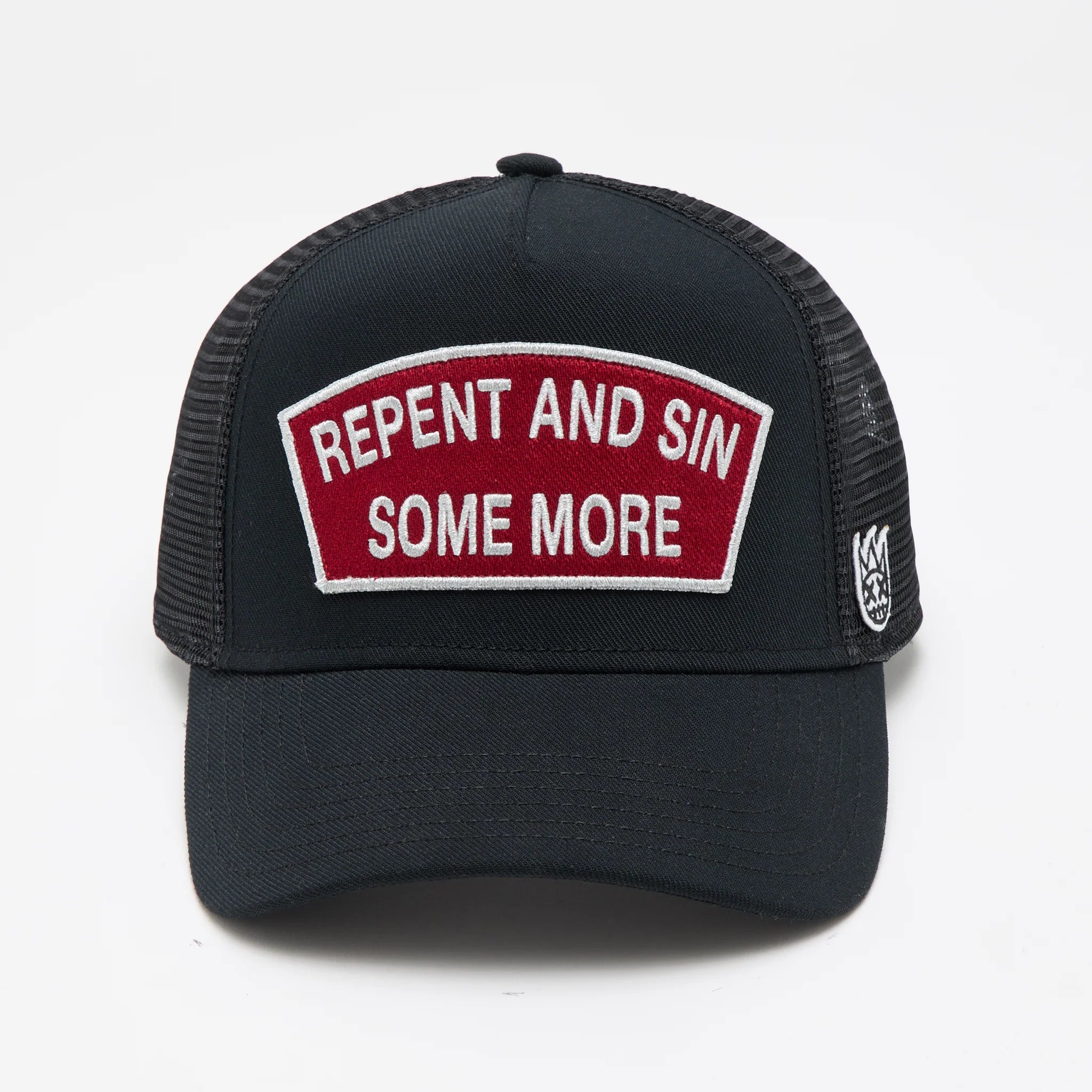 Logo Mesh Trucker Hat "Repent And Sin Some More" - Black