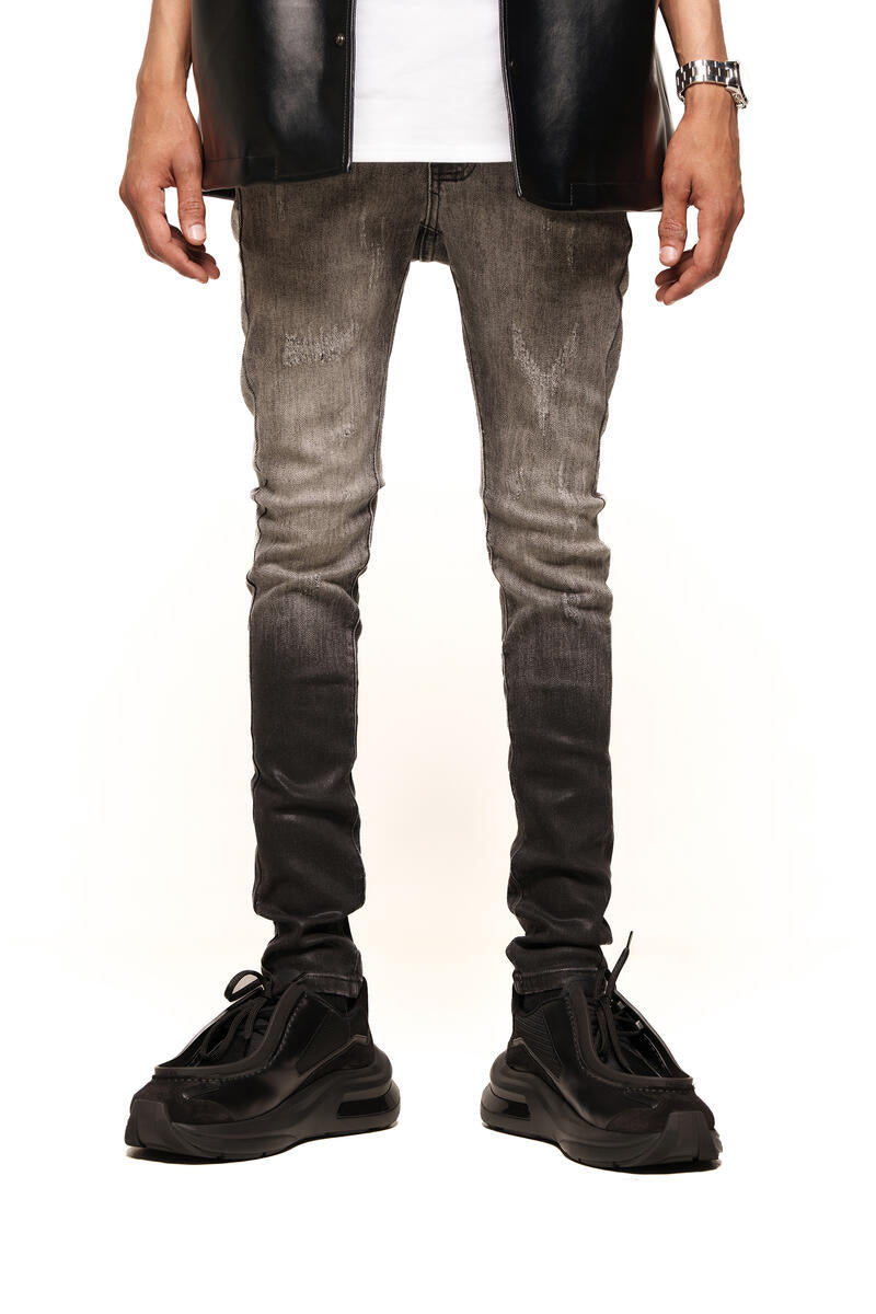 "INNER PEACE" SKINNY DENIM-BLACK TO LIGHT CHARCOAL