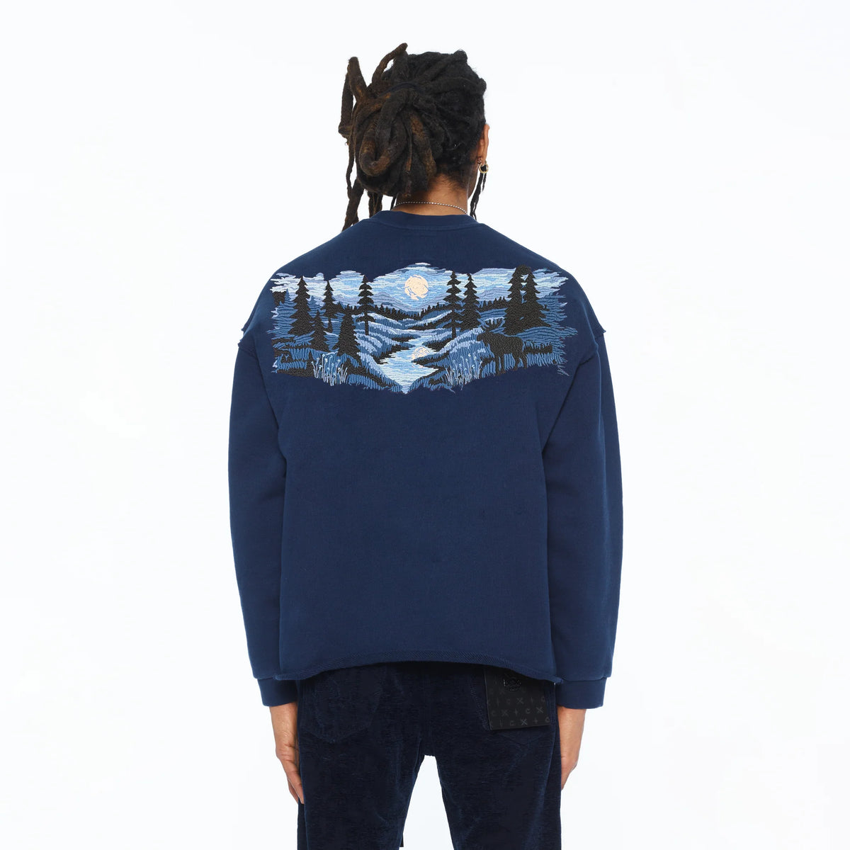 Mountains French Terry Fleece Crew Sweatshirt - Navy
