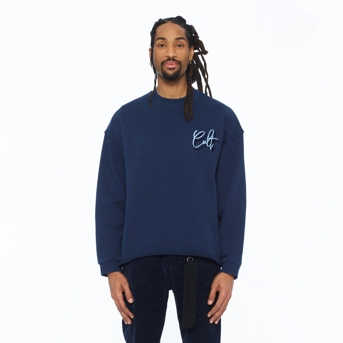 Mountains French Terry Fleece Crew Sweatshirt - Navy