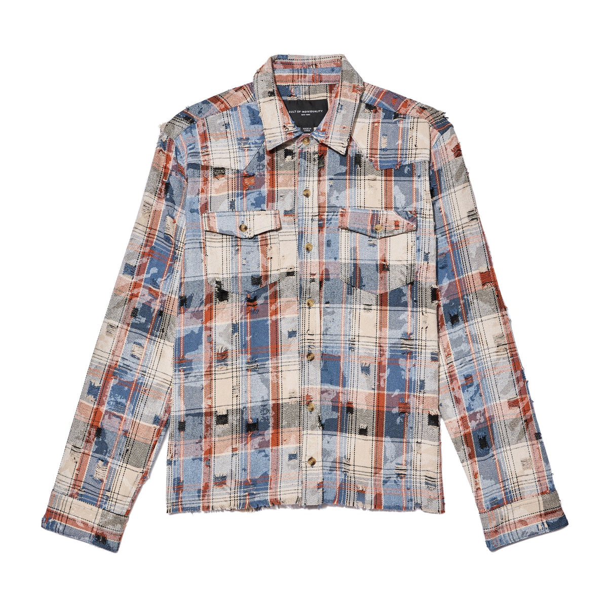 Long Sleeve Vintage Embroidered Plaid Woven Shirt
