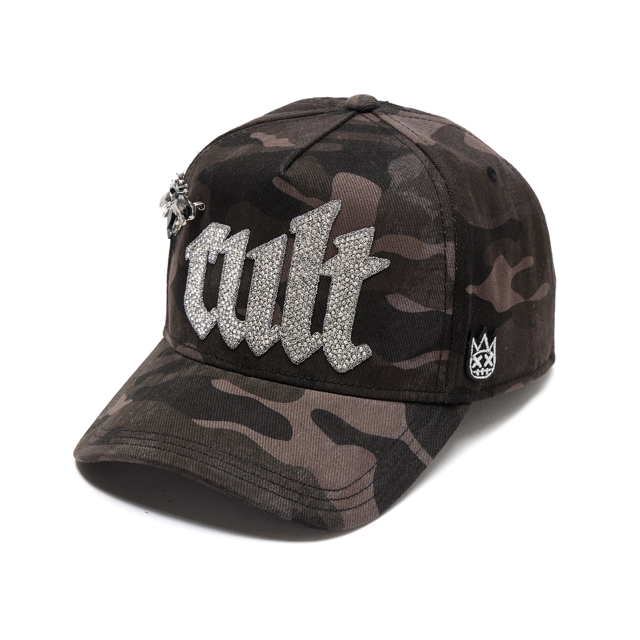 OLD ENGLISH CRYSTAL LOGO Trucker Hat - Black Camo
