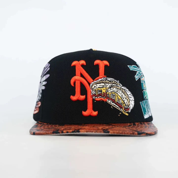 NY Yankees Bacon Egg n Cheese Leather Brim Snapback - Black