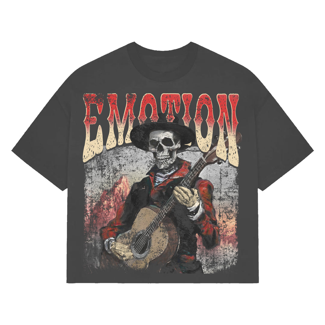 Skeleton Guitar Cropped T - Shirt - Grey / Red