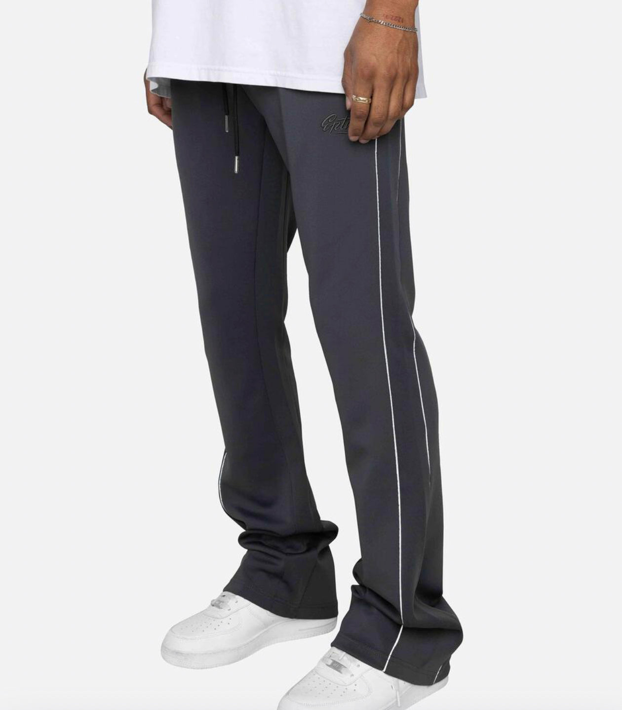 Piping flared track pants-Charcoal