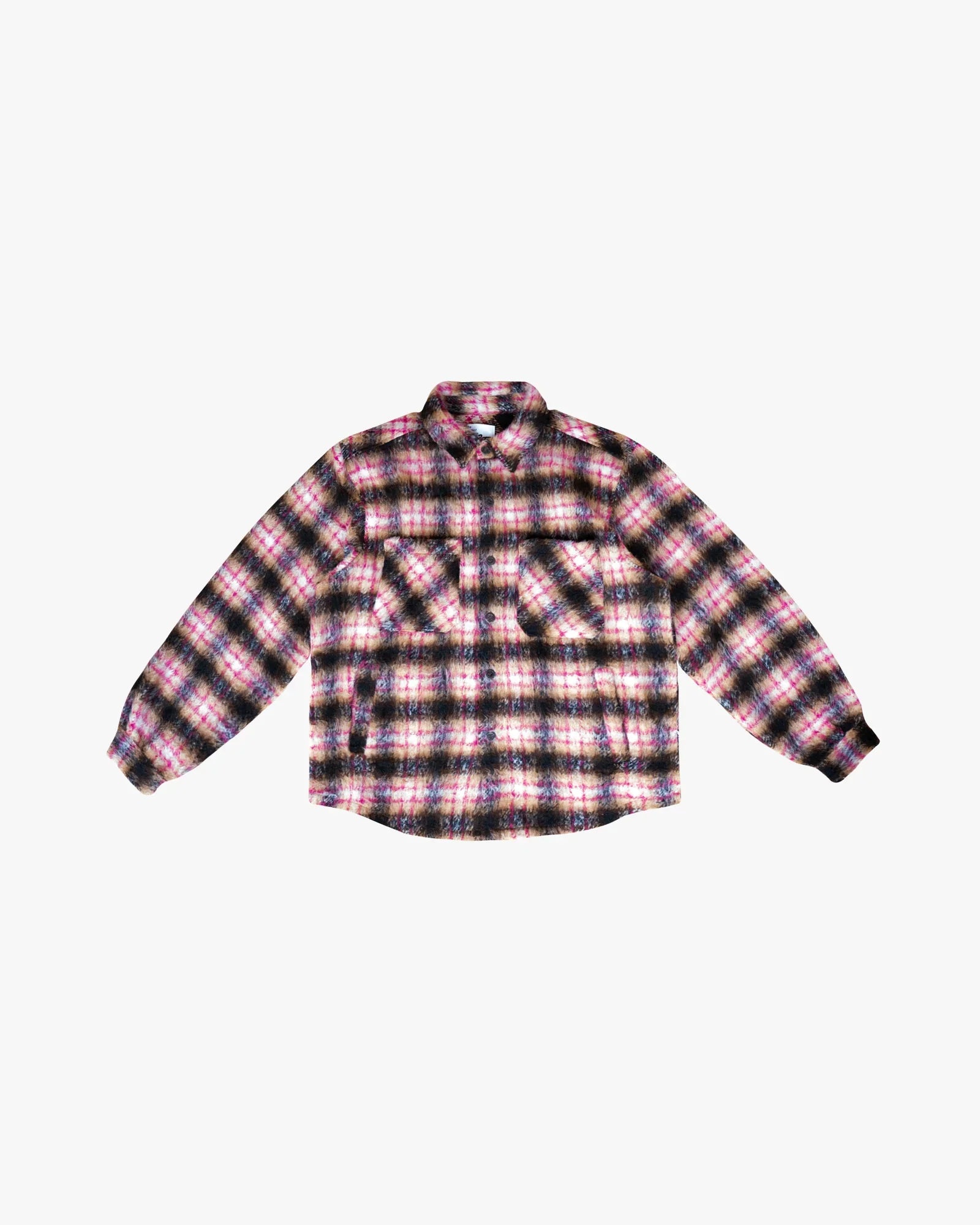 Side Slit Flannel Shirt - Pink / Brown