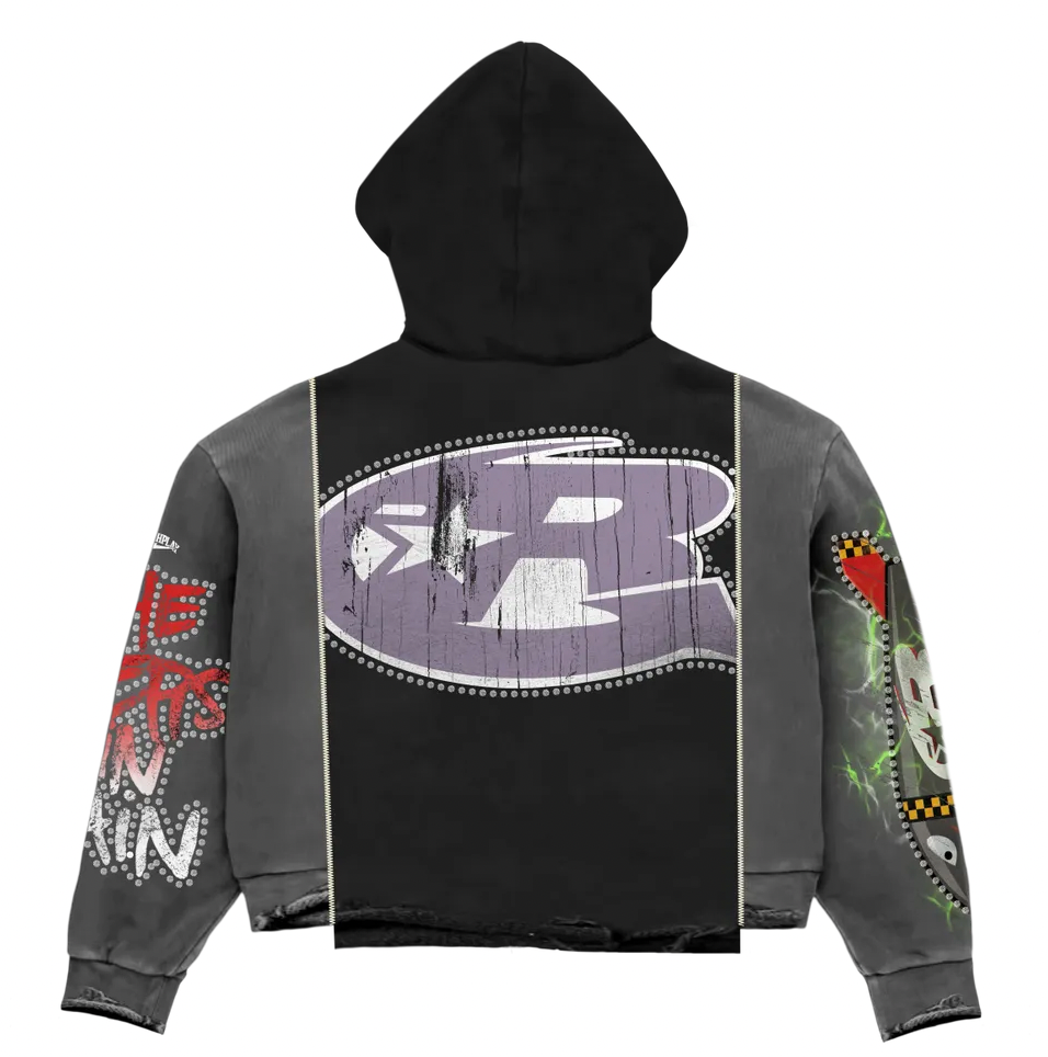 Stitched Hoodie - Black / Grey / Red