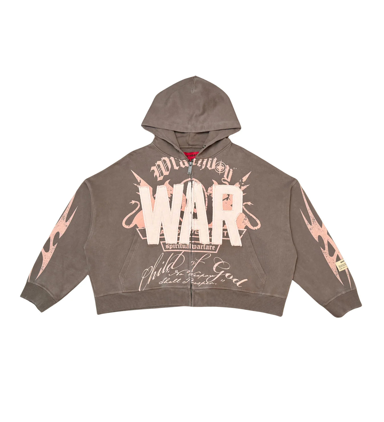 War Zip Up Hoodie - Tan / Pink