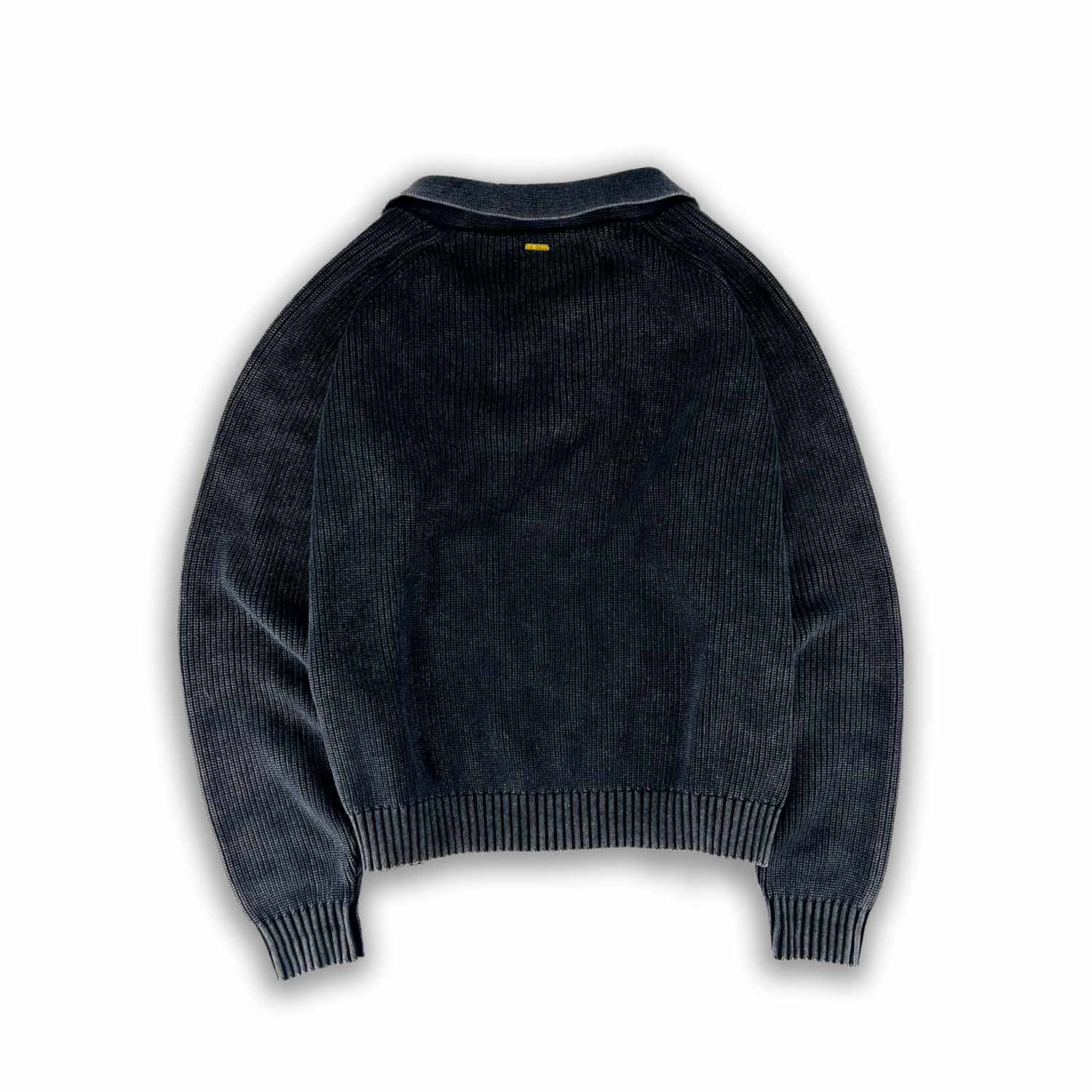 Laced Knit Polo Sweater - Black Acid Wash