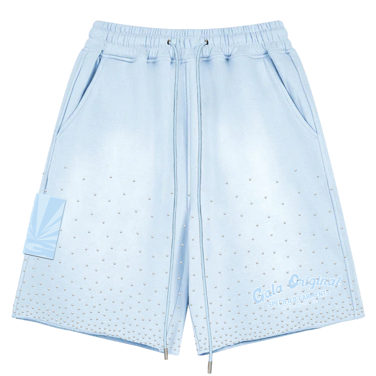 Rhinestone Terry Shorts - Washed Sky Blue