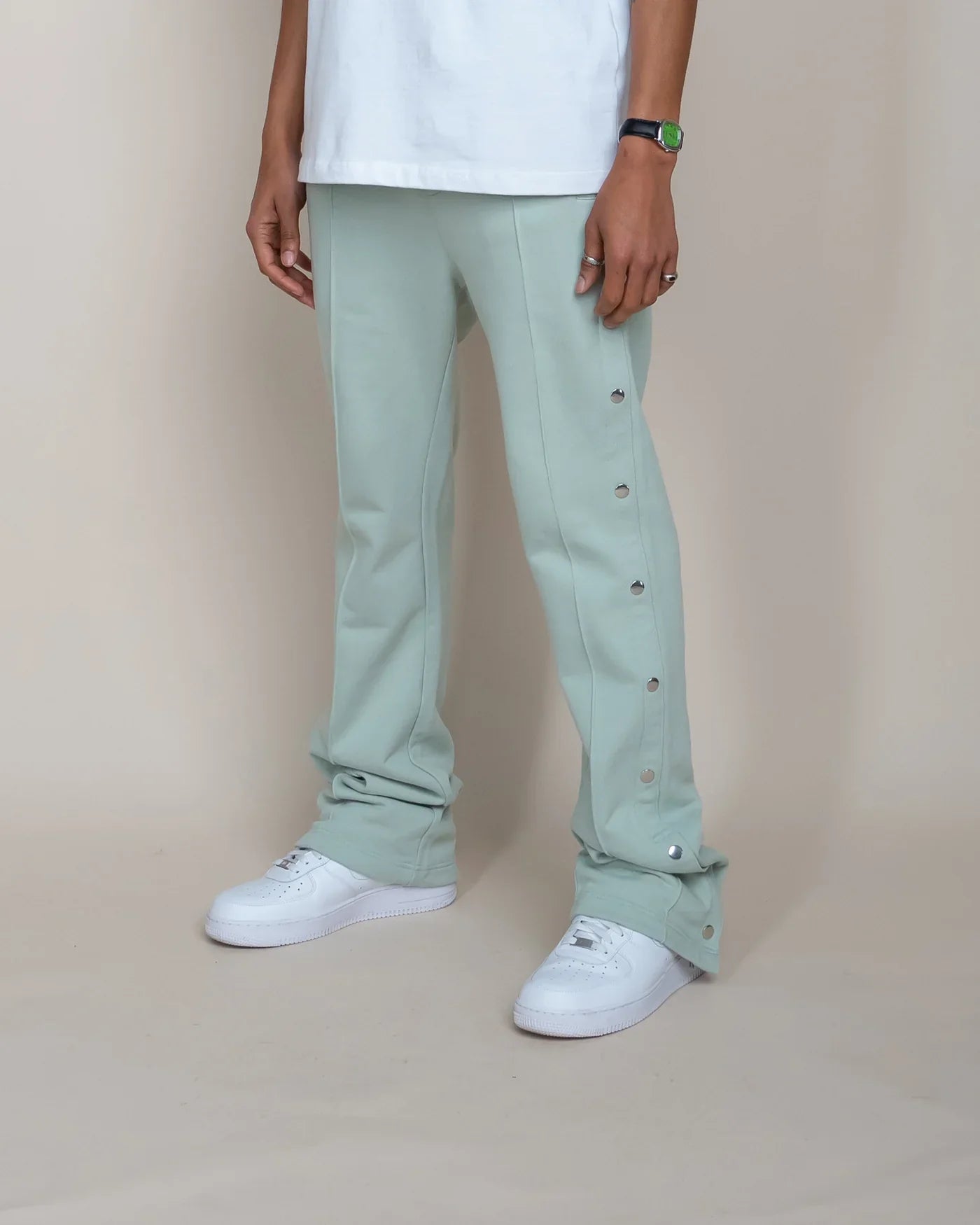 French Terry Snap Flare Sweatpants - Sage