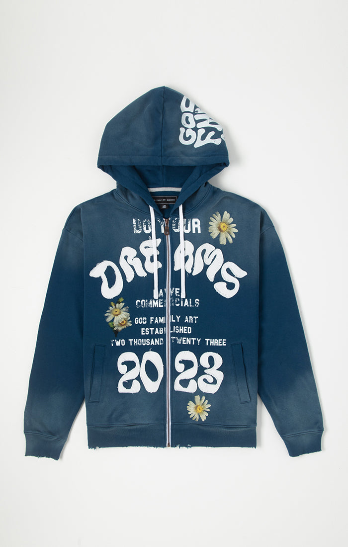 Blue Dreams Jacket Zip Hoodie - Poseidon Blue