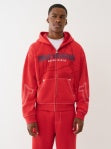 Cinched Big T Zip Up Hoodie - Red