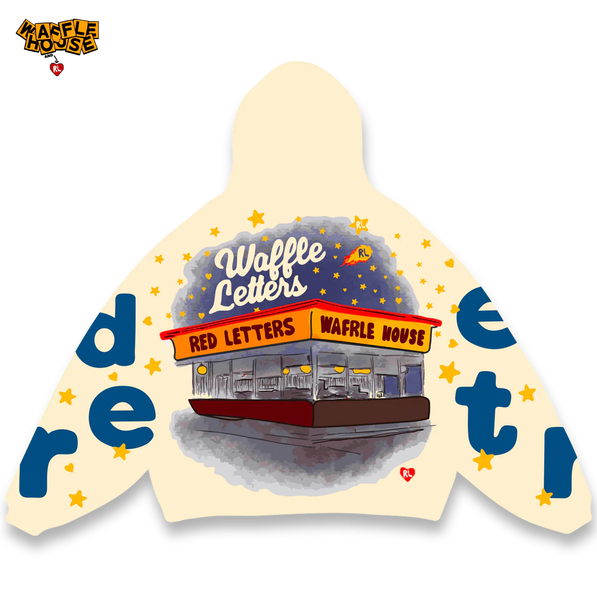 Waffle House Stars Scattered Hoodie - Cream / Blue